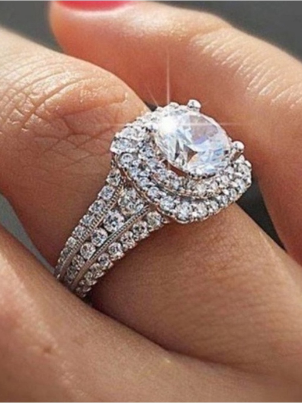 Classic Double Halo White Cubic Zirconia Bridal Ring - Silver